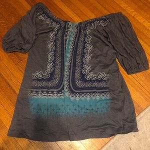 ❤️Decree - Grey & Blue Off the Shoulder Shirt - XL